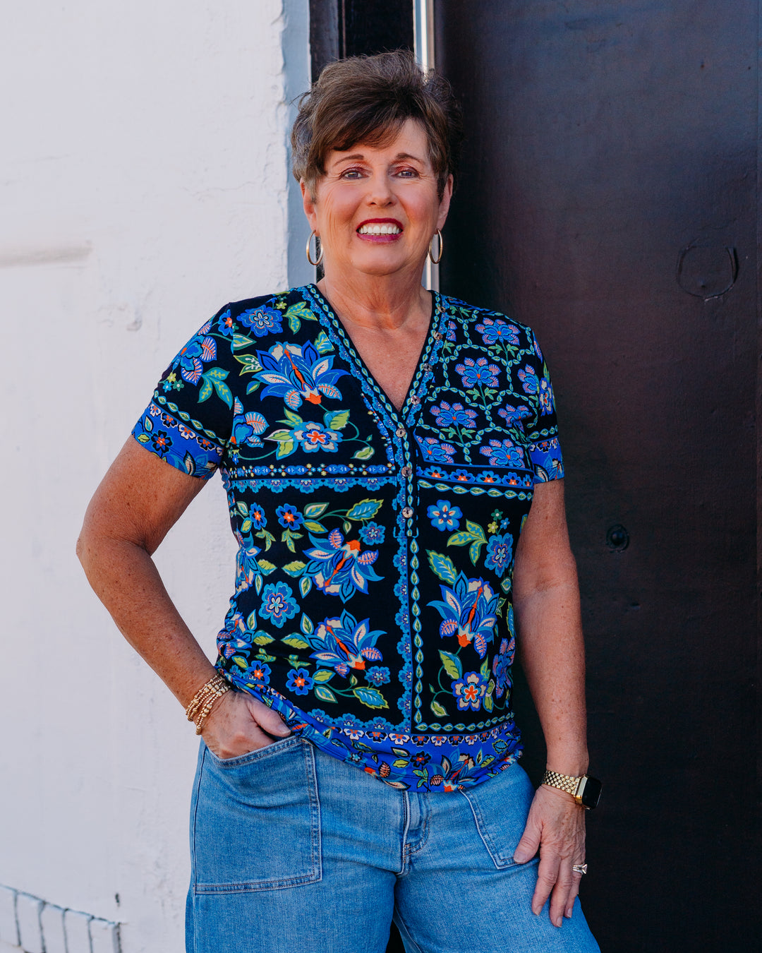 Johnny Was: The Janie Favorite Button Neck Tee in Delmira (T12526)
