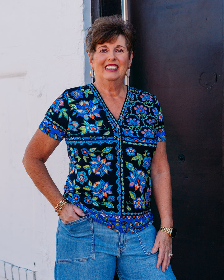 Johnny Was: The Janie Favorite Button Neck Tee in Delmira (T12526)