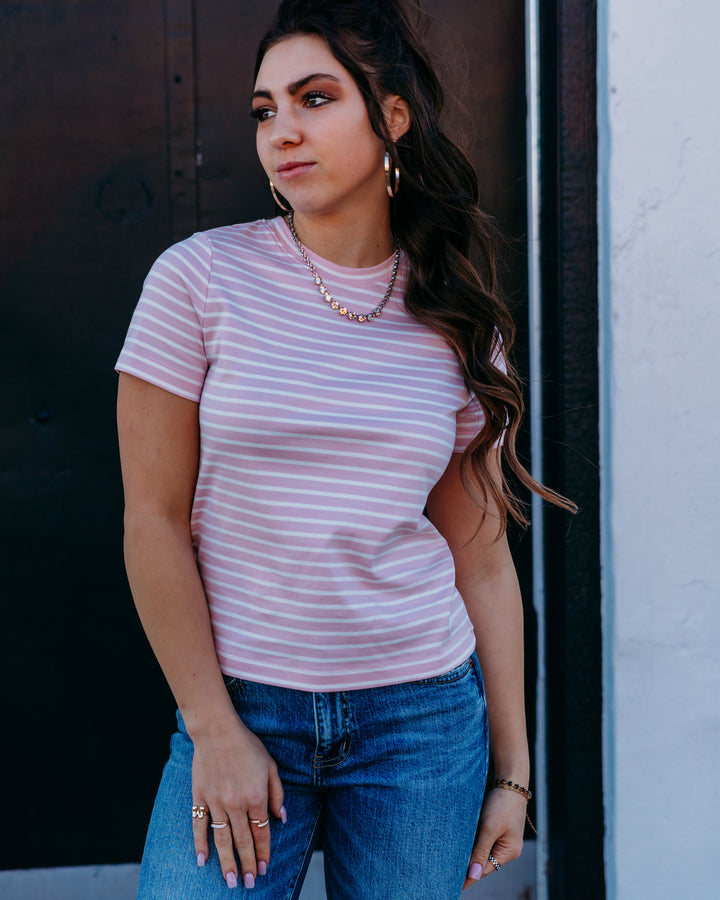 Spanx: Cotton Crewneck Tee in Fleur Stripe