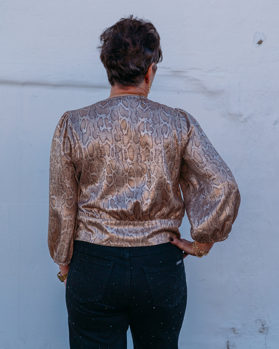 Joy Joy: Python Tie Top in Gold (75K7534)