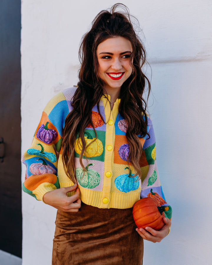 Queen of Sparkles: Pastel Colorblock Pumpkin Button Up Cardigan