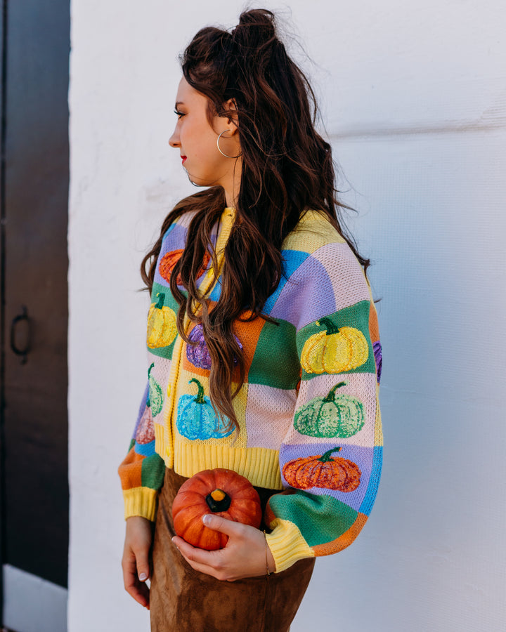 Queen of Sparkles: Pastel Colorblock Pumpkin Button Up Cardigan