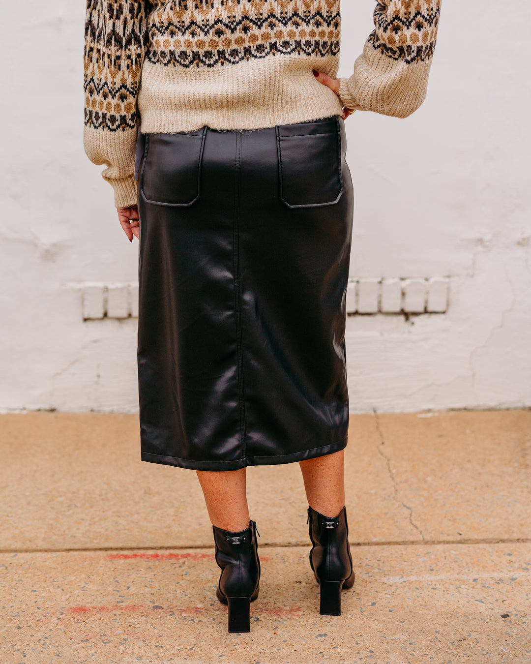 Karen Kane: Faux Leather Midi Skirt in Black 3L69900