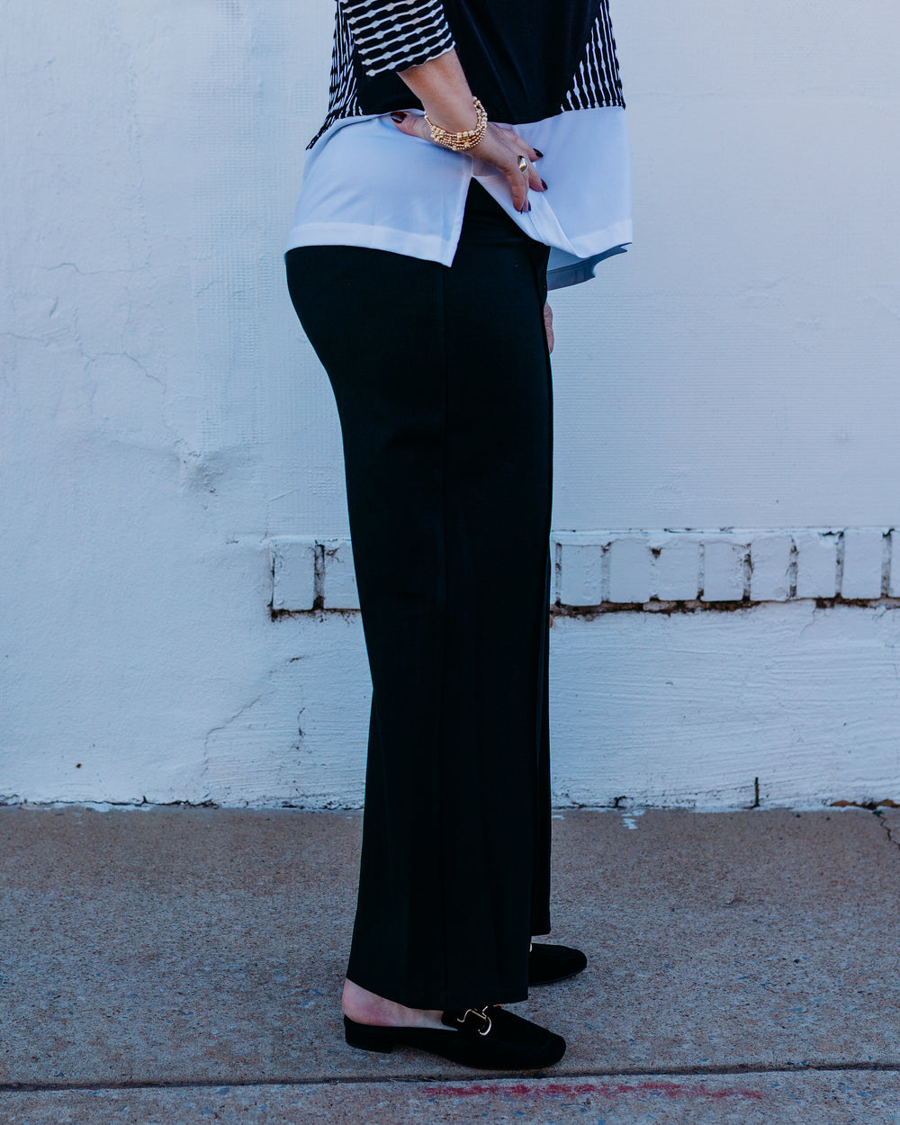 Multiples: Pull Over Elastic Waist Pintuck Front Wide Leg Crop Pant in Black (M35705PM) - The Vogue Boutique