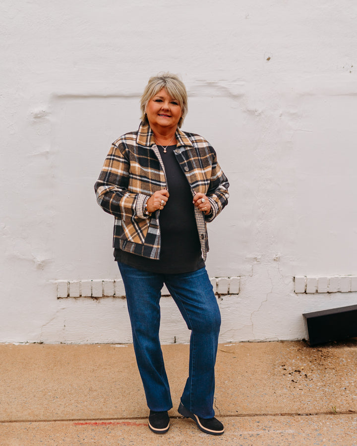Charlie B: Reversible Plaid Jacket in Cocoa