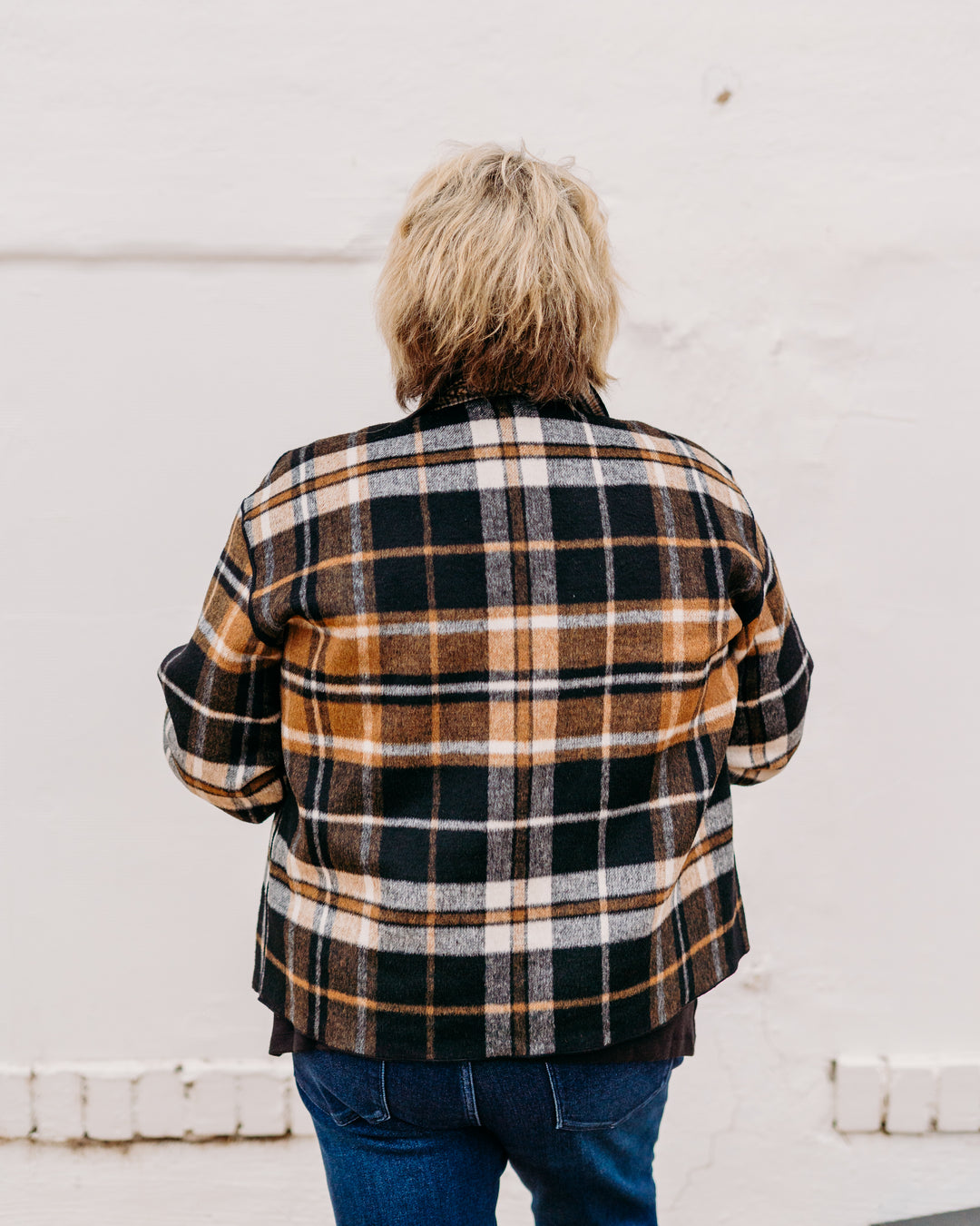 Charlie B: Reversible Plaid Jacket in Cocoa