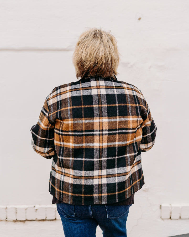 Charlie B: Reversible Plaid Jacket in Cocoa