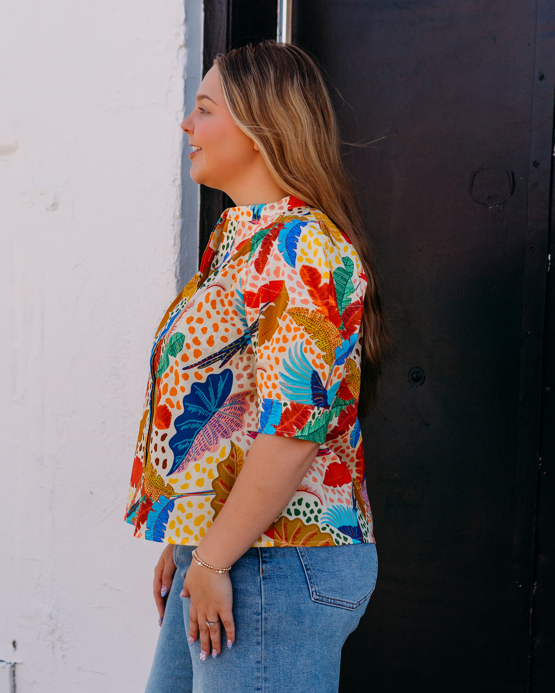 Jade: Lantern Sleeve Shirt in Jungle Flight (77D8008)