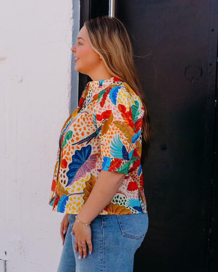 Jade: Lantern Sleeve Shirt in Jungle Flight (77D8008)