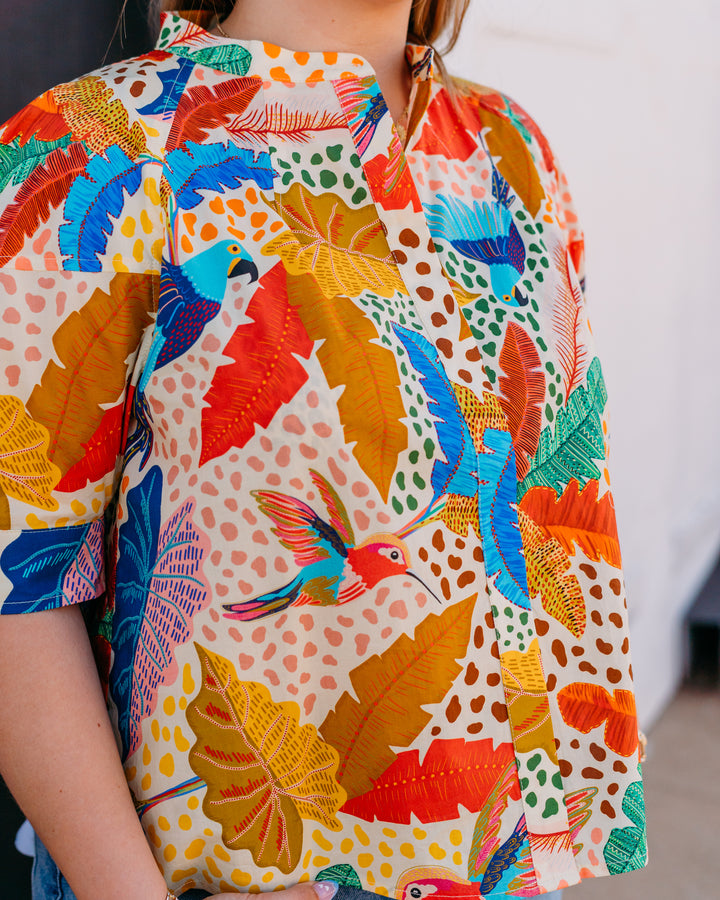 Jade: Lantern Sleeve Shirt in Jungle Flight (77D8008)