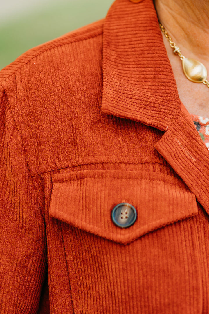 Multiples: Button Up Solid Woven Cord Shirt M44603BM - 634 Cinnamon