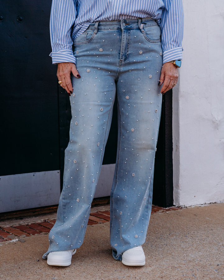 Joseph Ribkoff: Wide Leg Jeans With Pearl and Rhinestones (261960)