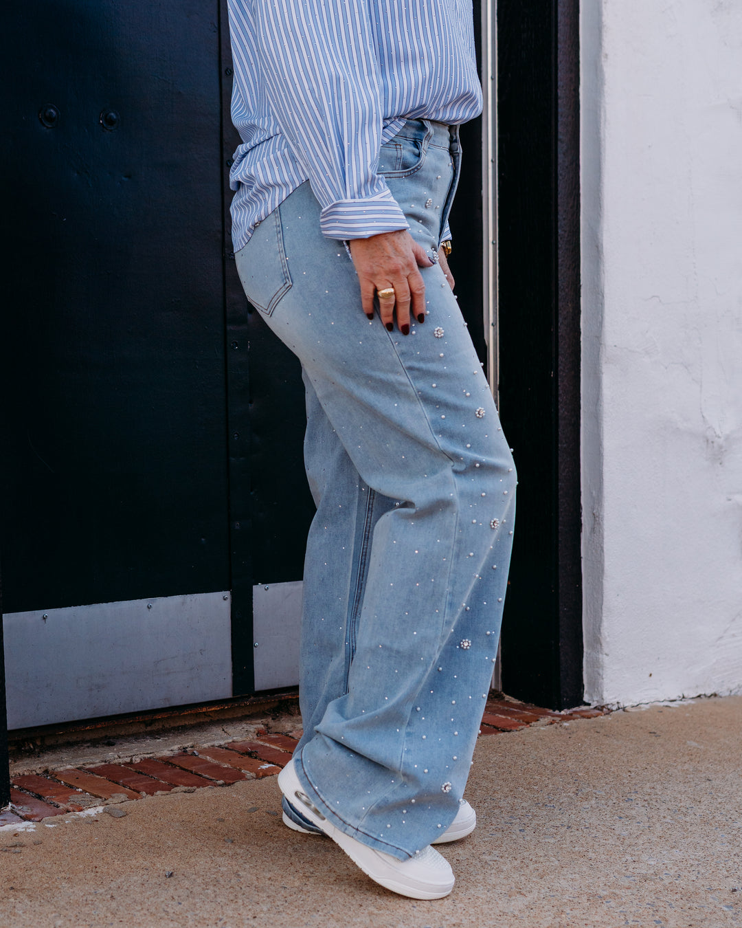 Joseph Ribkoff: Wide Leg Jeans With Pearl and Rhinestones (261960)