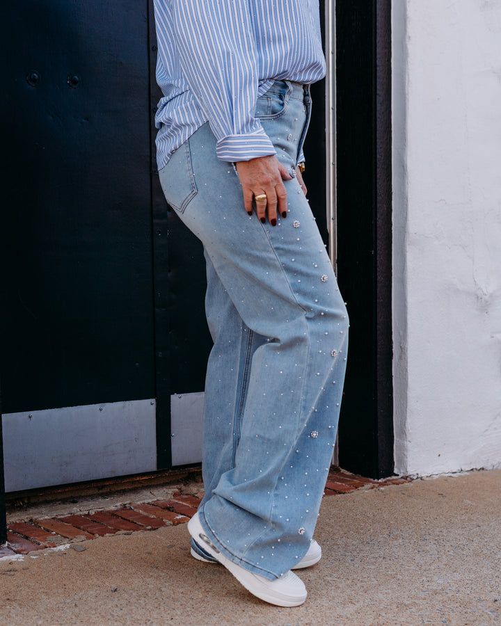 Joseph Ribkoff: Wide Leg Jeans With Pearl and Rhinestones (261960)