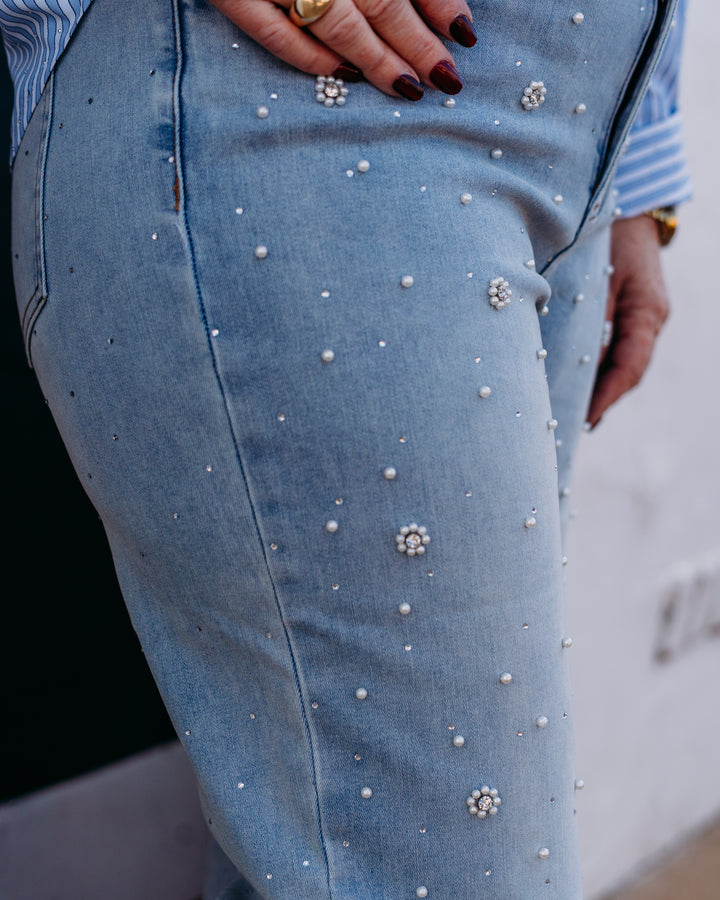 Joseph Ribkoff: Wide Leg Jeans With Pearl and Rhinestones (261960)