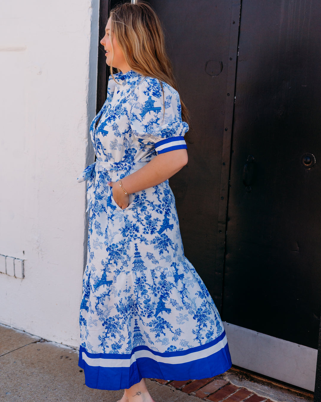 Jade: Tiered Midi Shirt Dress in Oriental Bloom (77D8040-1)