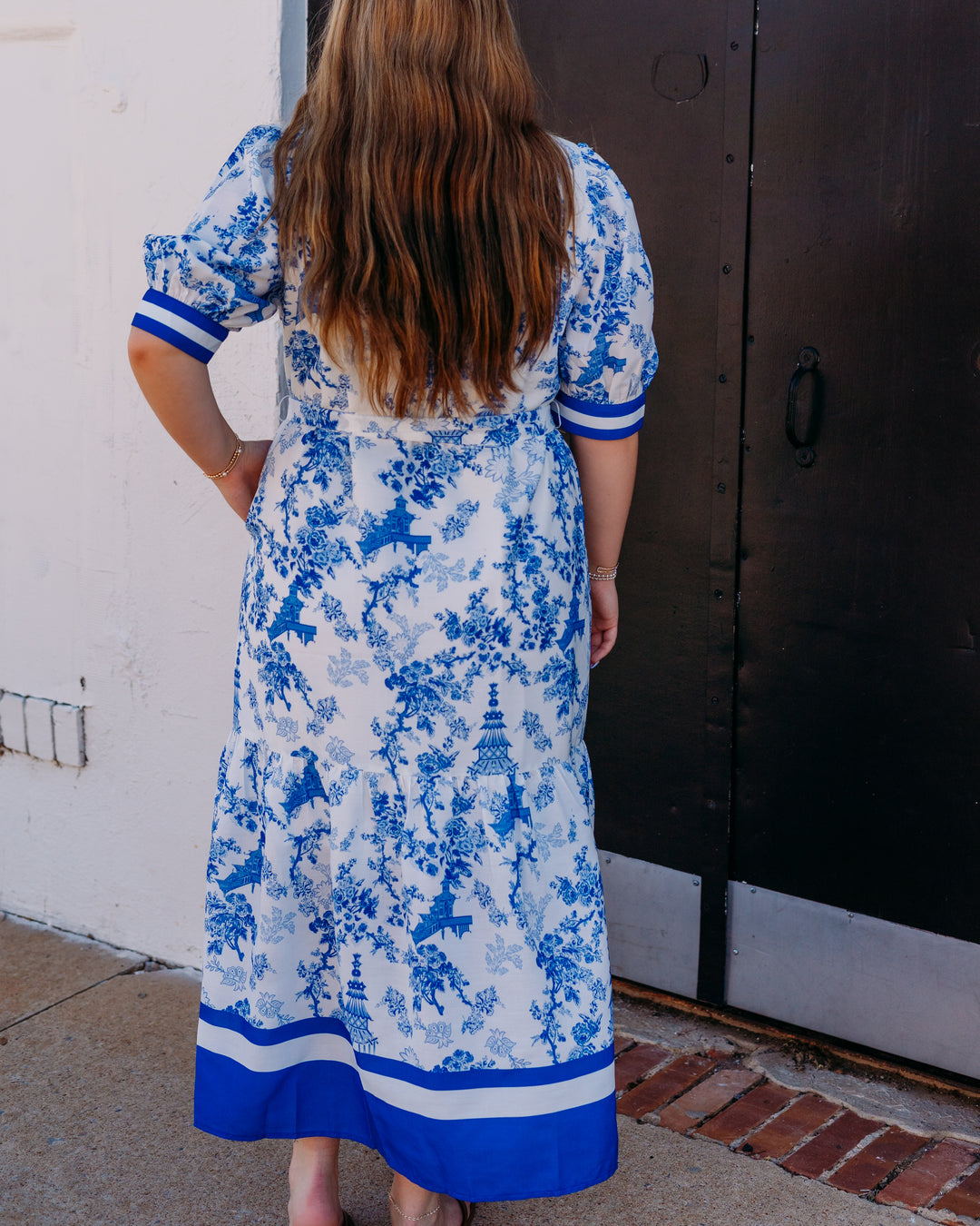 Jade: Tiered Midi Shirt Dress in Oriental Bloom (77D8040-1)