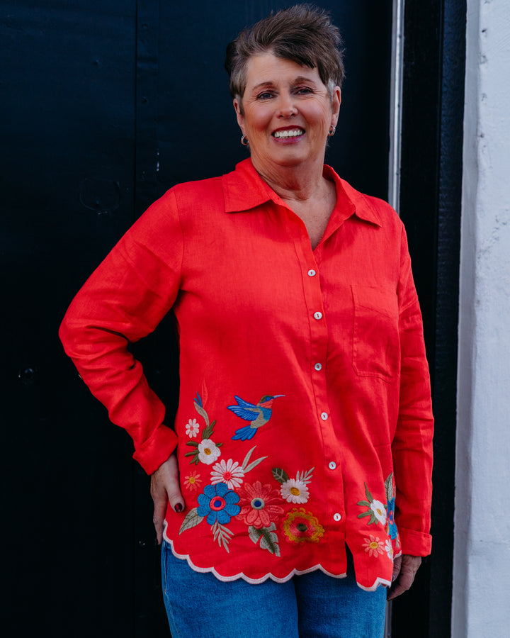Johnny Was: Francis Relaxed Linen Shirt in Cayenne
