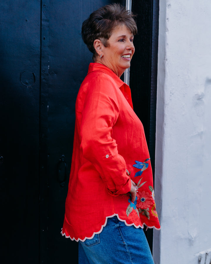 Johnny Was: Francis Relaxed Linen Shirt in Cayenne