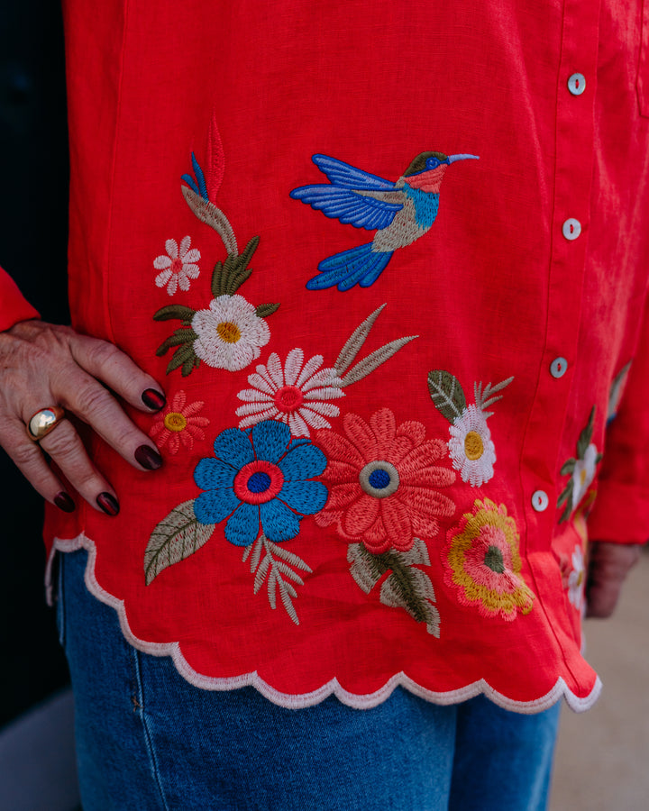 Johnny Was: Francis Relaxed Linen Shirt in Cayenne
