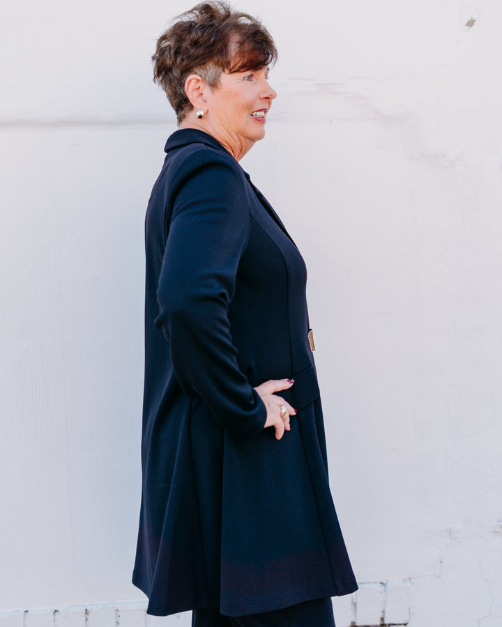 Joseph Ribkoff: Scuba Crepe Fit and Flare Coat in Black (253068)