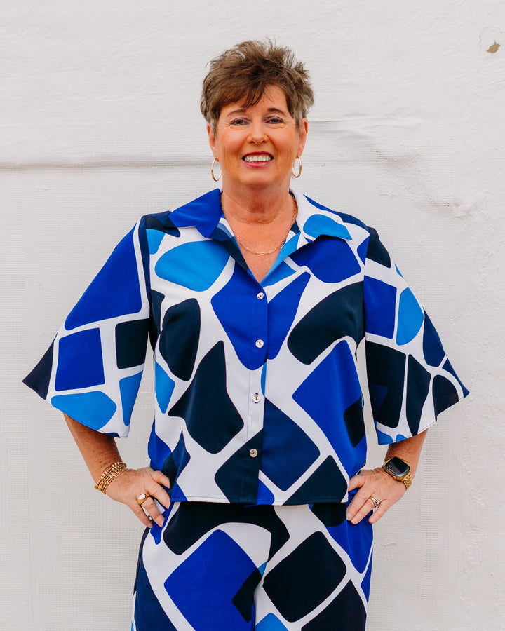 Joseph Ribkoff: Recycled Woven Geometric Print Straight Blouse (262154)