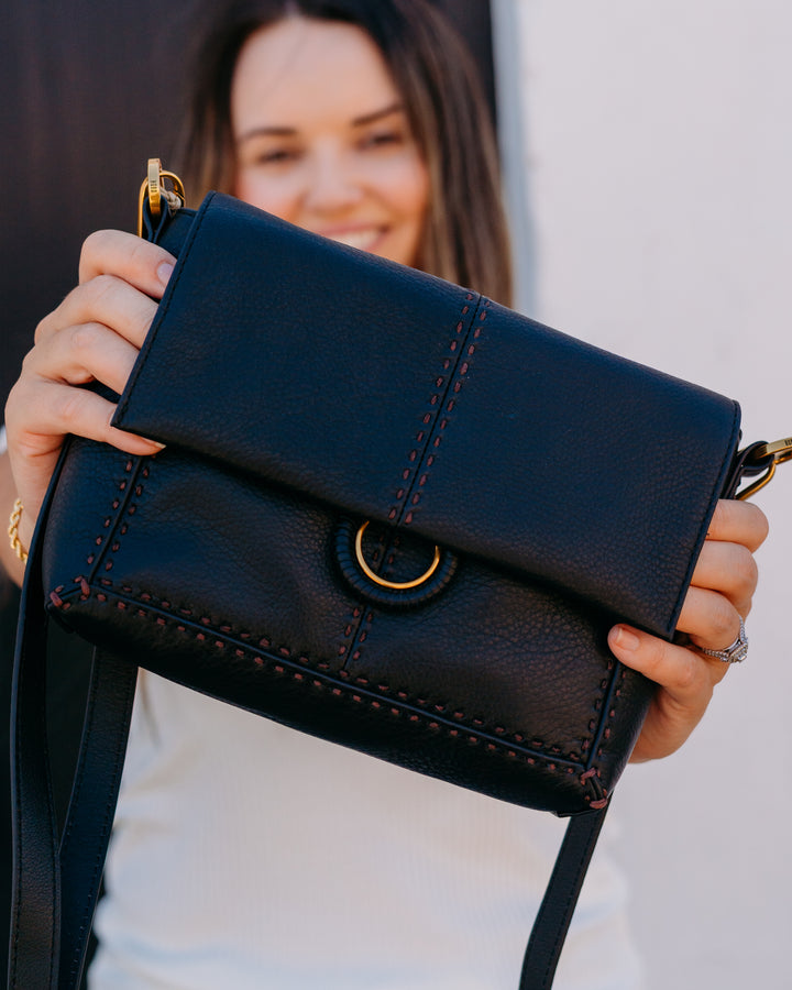 Hobo: Austin Flap Crossbody in Black - The Vogue Boutique