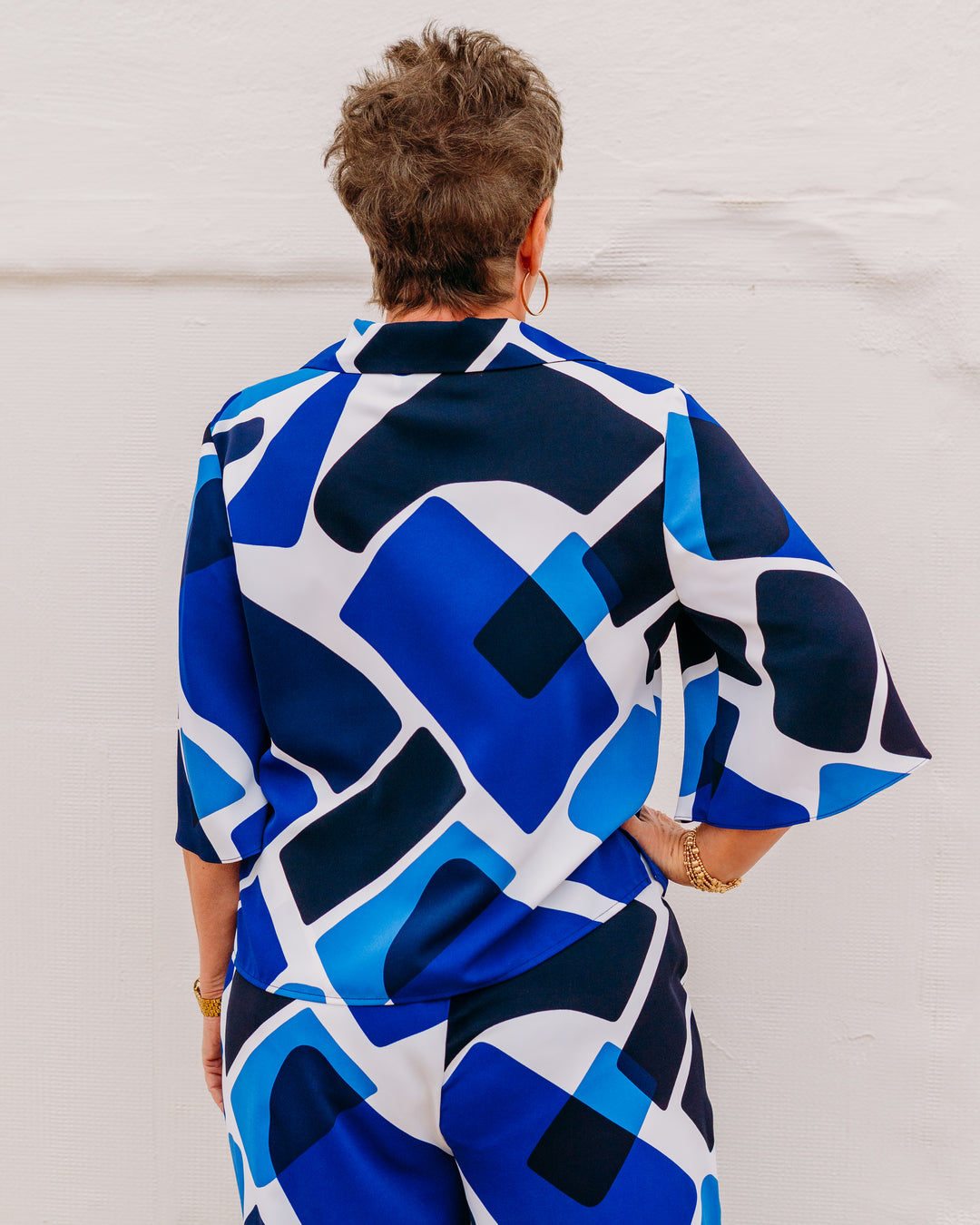 Joseph Ribkoff: Recycled Woven Geometric Print Straight Blouse (262154)
