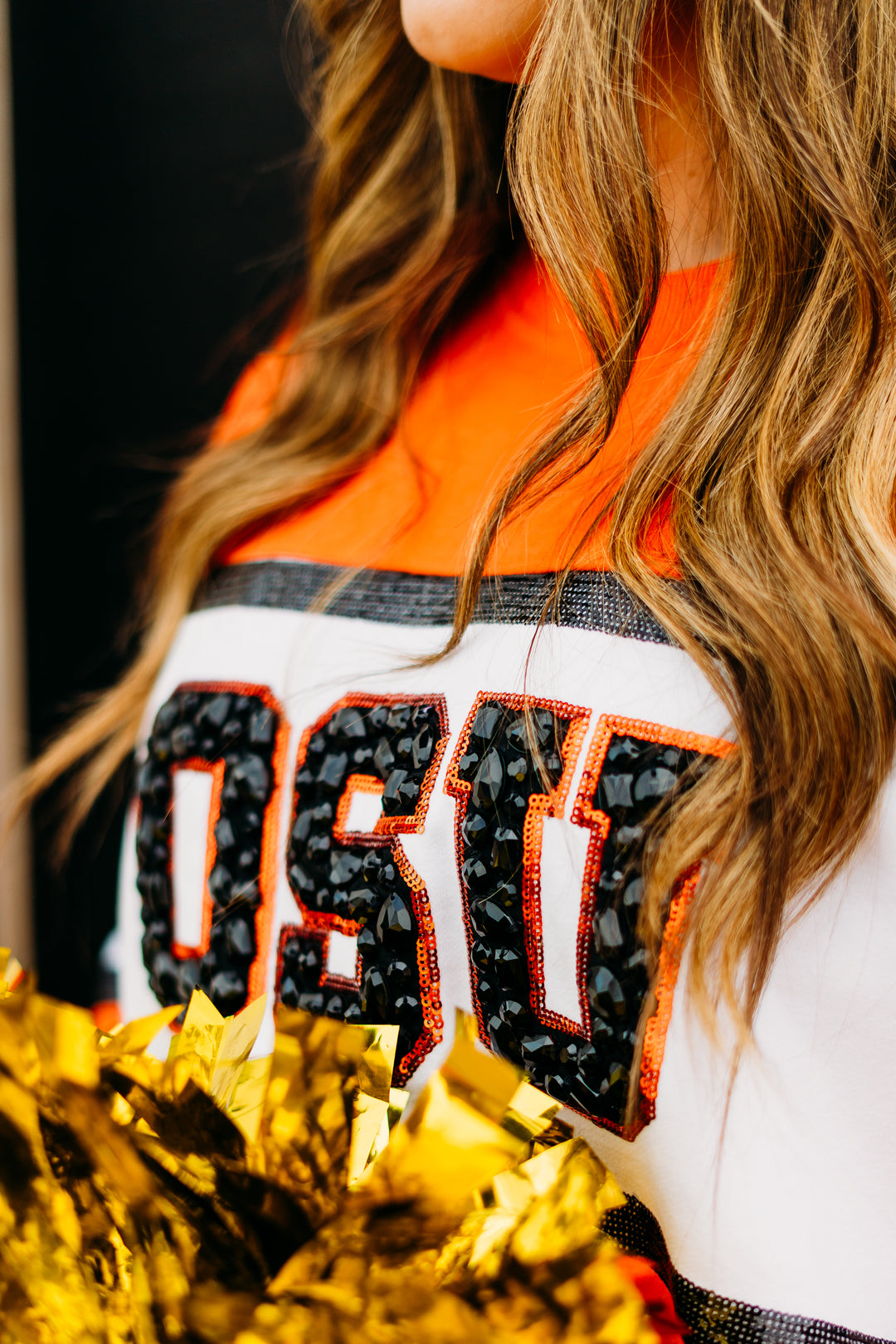 Queen of Sparkles: Licensed OK State Colorblock Jewel Letter Sweatshirt