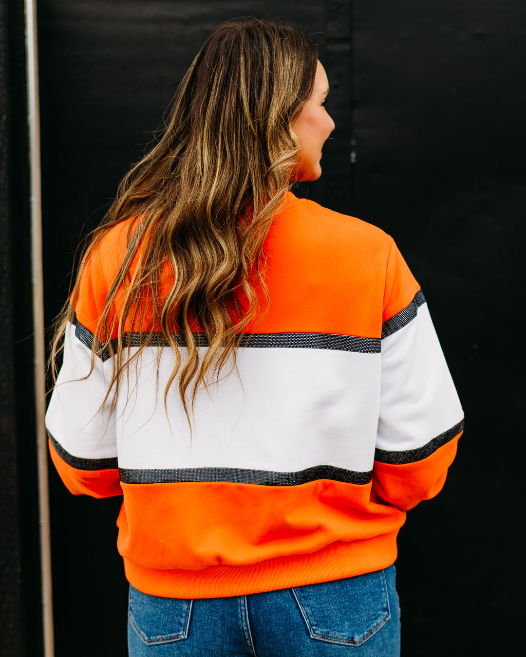 Queen of Sparkles: Licensed OK State Colorblock Jewel Letter Sweatshirt