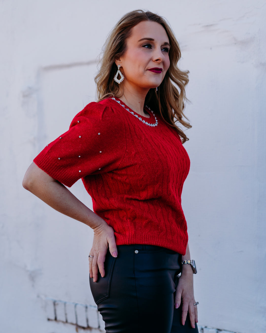 Design History: Rhinestone Sleeve Sweater in Cherry