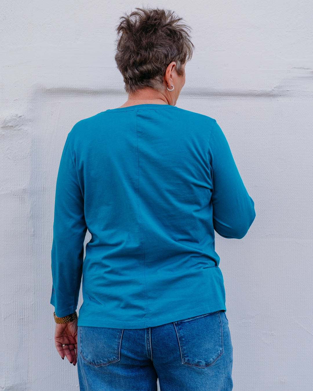 Johnny Was: Ziviana 3/4 Sleeve Trapunto V-neck Tee in Title Blue