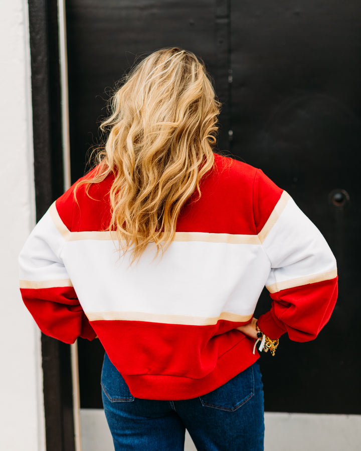 Queen of Sparkles: Licensed Oklahoma Colorblock Jewel Letter Sweatshirt