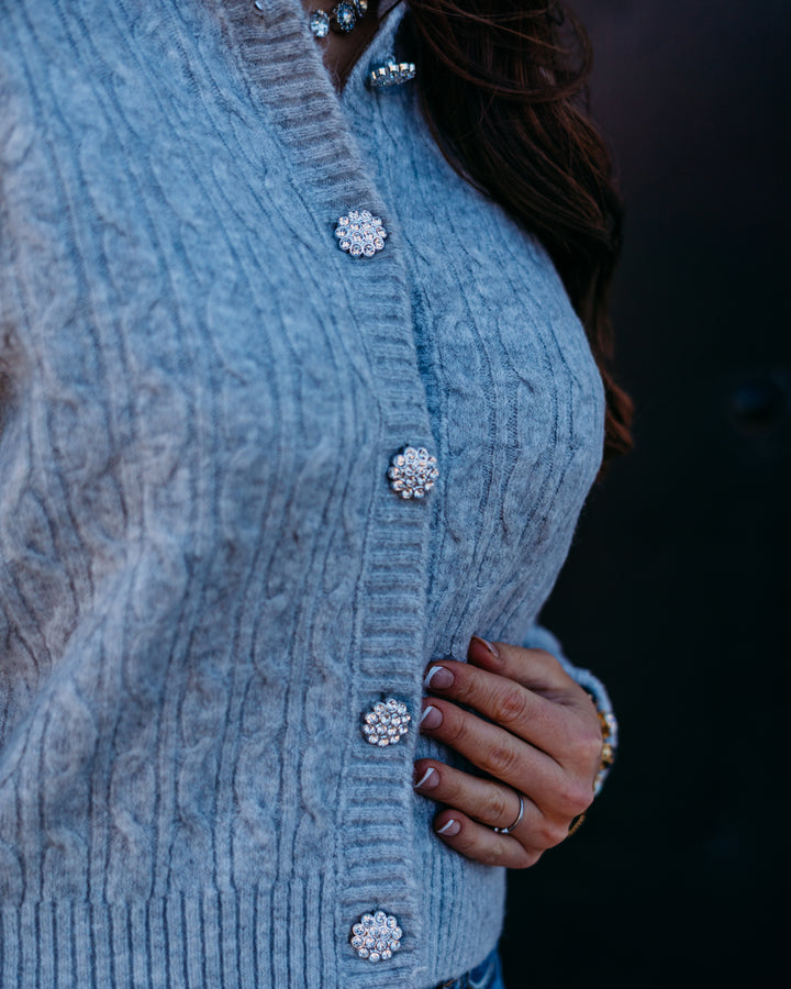 Design History: Gemstone Button Cardigan in Silver Mist