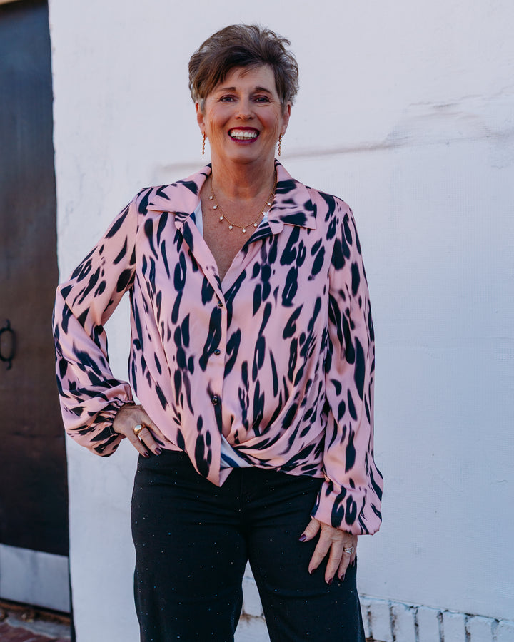 Jospeh Ribkoff: Recycled Satin Animal Print Draped Top (253059)