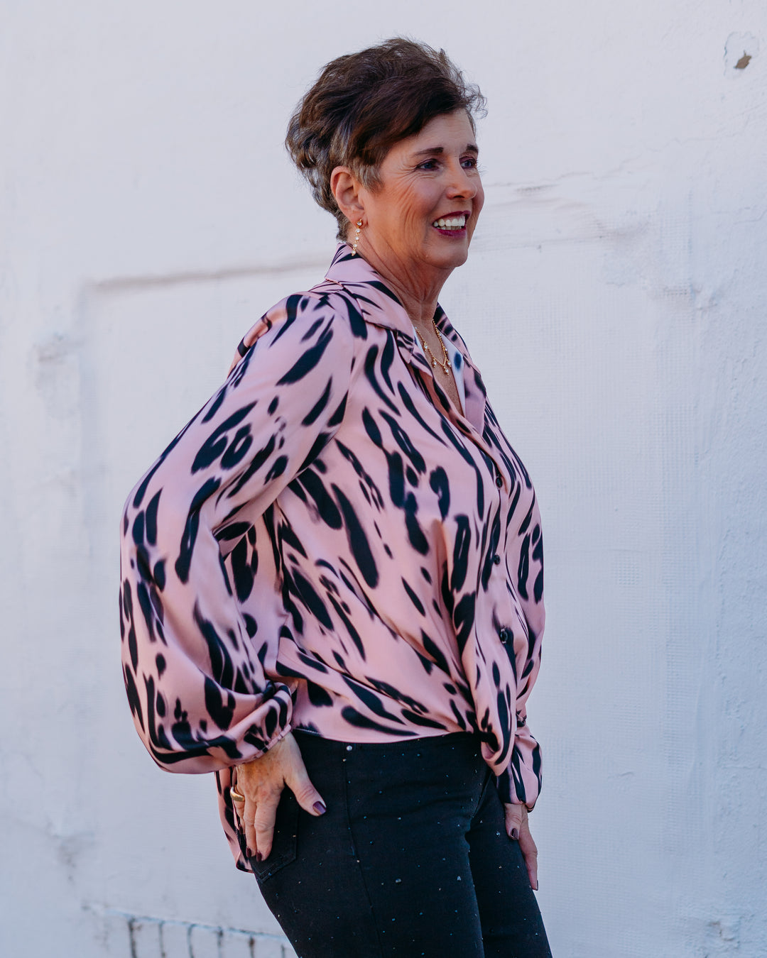 Jospeh Ribkoff: Recycled Satin Animal Print Draped Top (253059)