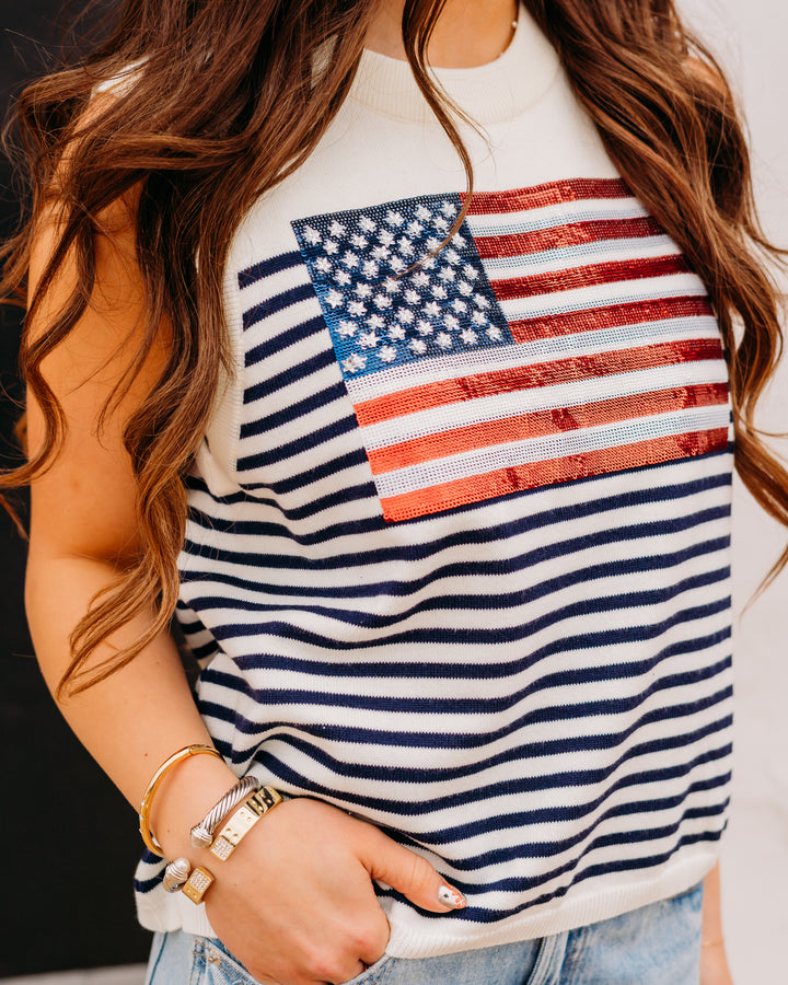 Queen Of Sparkles: Knit American Flag Stripe Tank in Multi (SUM26288)