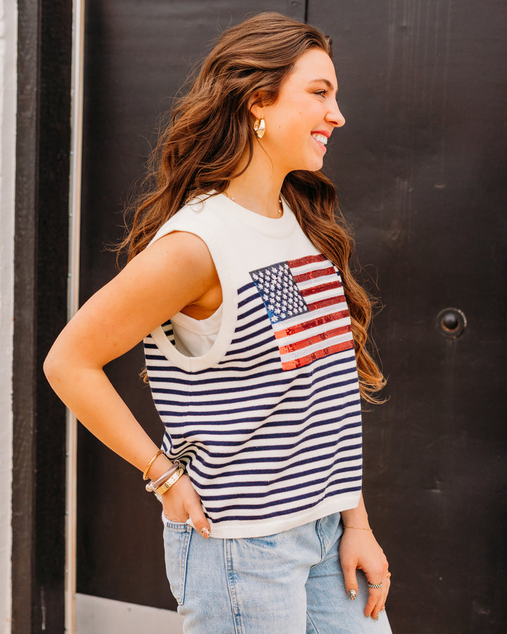 Queen Of Sparkles: Knit American Flag Stripe Tank in Multi (SUM26288)