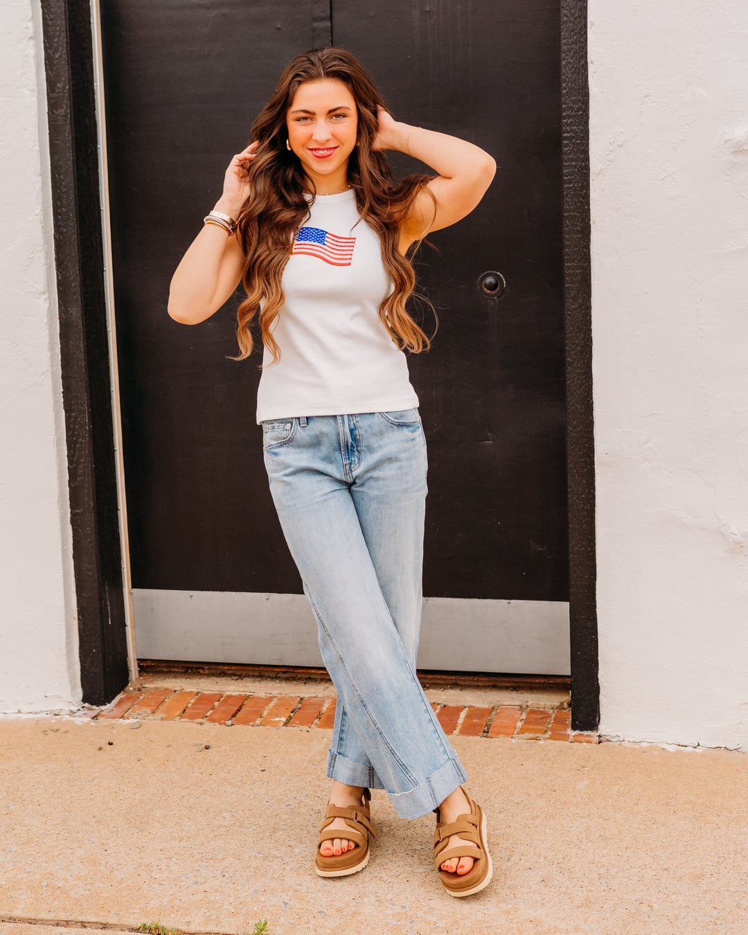 Queen Of Sparkles: White American Flag Tank Top in White (SUM26287)