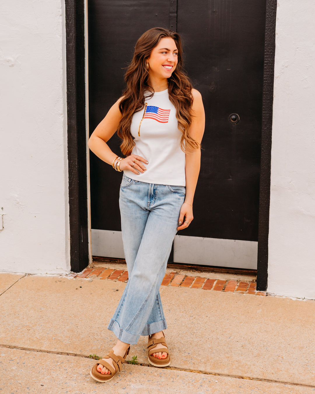 Queen Of Sparkles: White American Flag Tank Top in White (SUM26287)