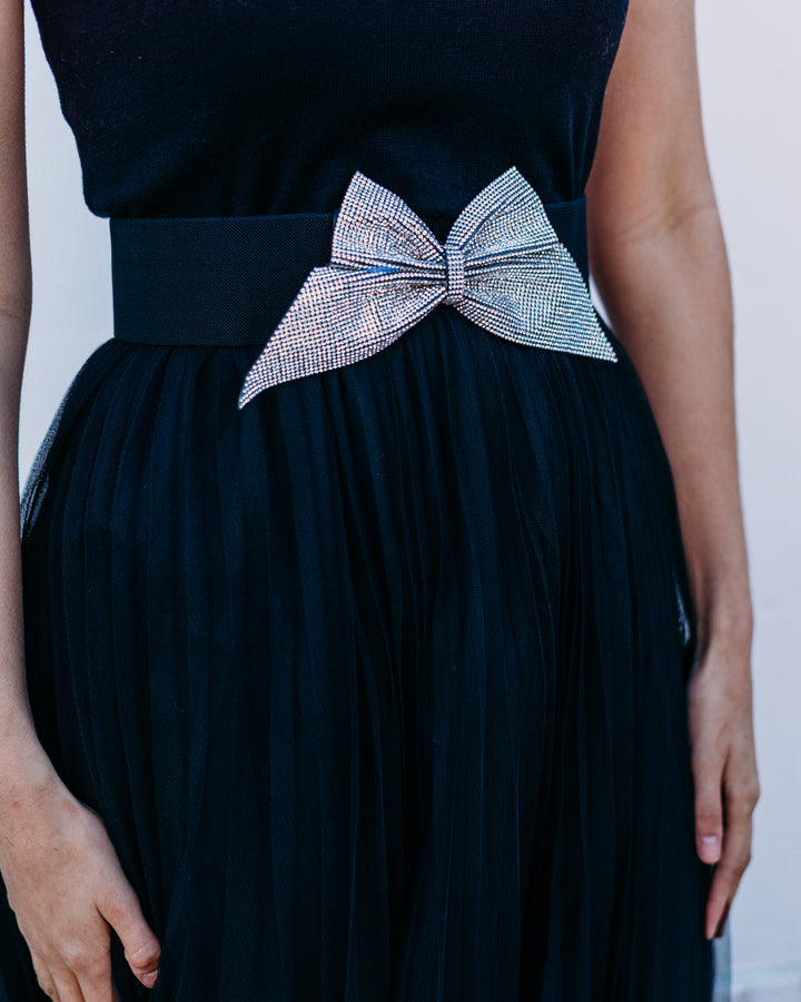 Frank Lyman: Black/Silver Bow Belt A25900