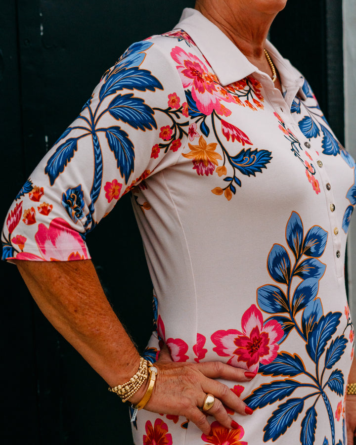 Johnny Was: The Janie Favorite Elbow Sleeve Dolman Polo Shirt in Lirelle (T31526)