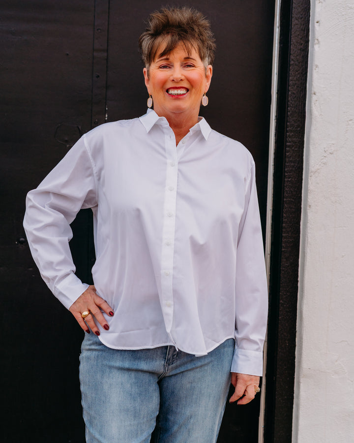 Spanx: Poplin Oversized Button-Up Shirt in Classic White (21410R)