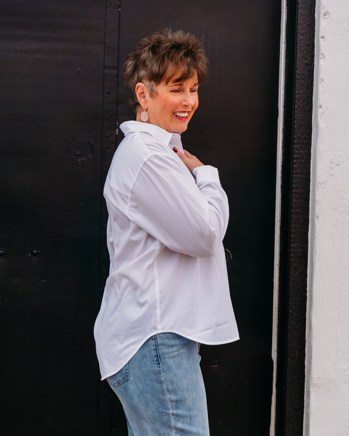 Spanx: Poplin Oversized Button-Up Shirt in Classic White (21410R)