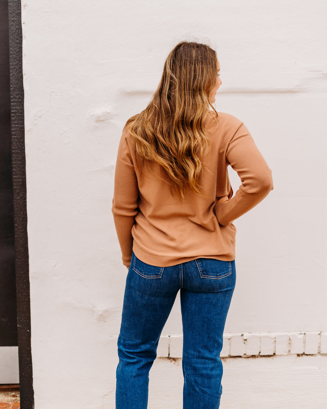 Charlie B: Boat Neck Sweater With Side Buttons Detail in Truffle