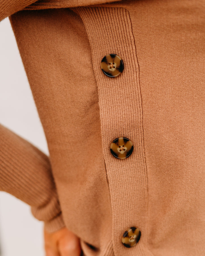 Charlie B: Boat Neck Sweater With Side Buttons Detail in Truffle