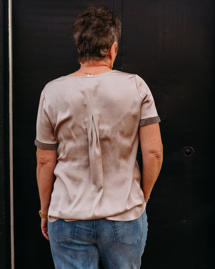 Joseph Ribkoff: Recycled Satin Top With Rhinestones in Parchment (261116)