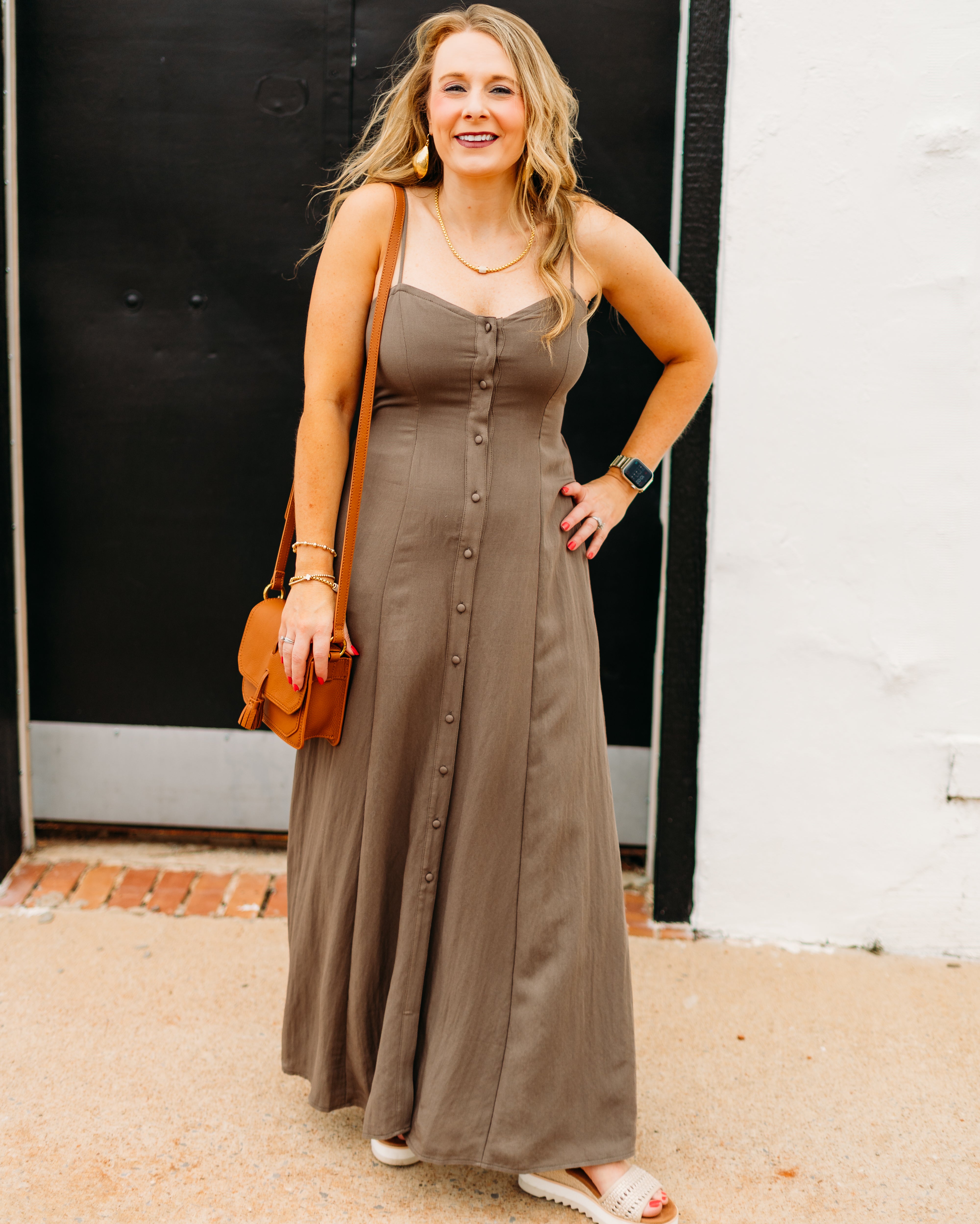 ワンピース THE TOE Bellevue Dress brown Dokotoo Early Fall Fashion Dresses for Women 2025 Long Sleeve V