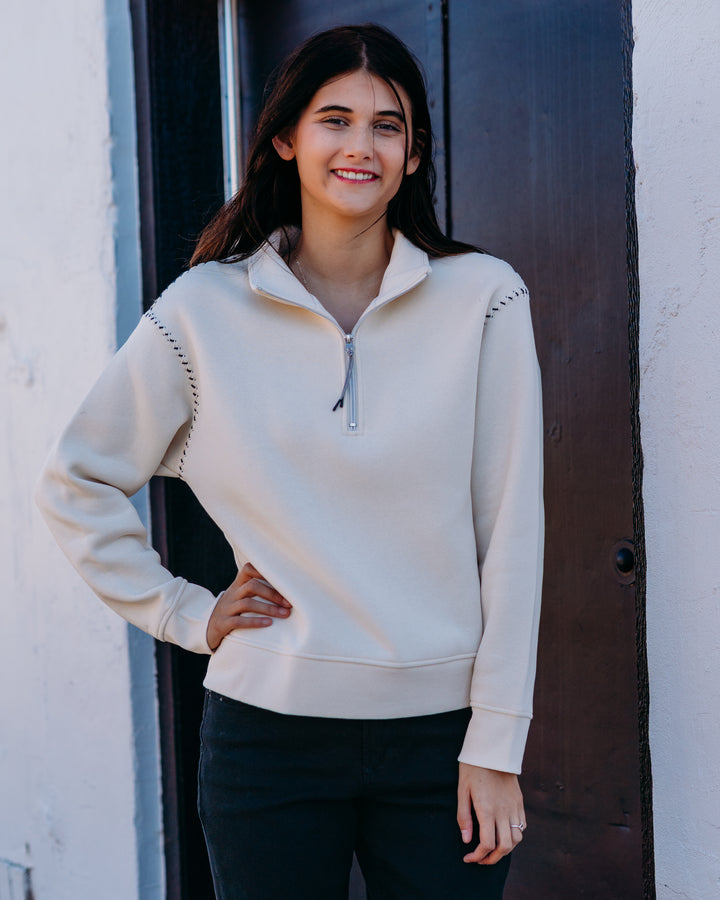 Tribal: Zip Funnel Neck Sweatshirt in Moonstone