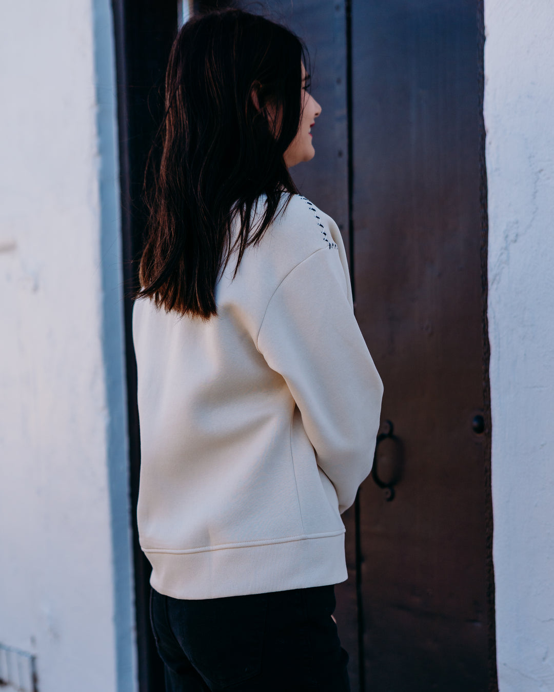 Tribal: Zip Funnel Neck Sweatshirt in Moonstone